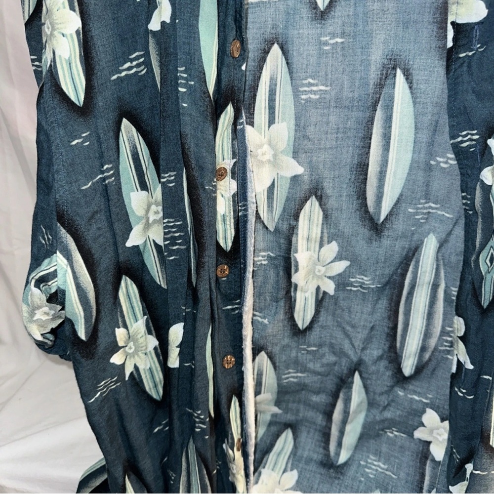Route 66 Shirt Men 2XL XXL Blue Floral Surfboard Button Up Hawaiian 100% Rayon